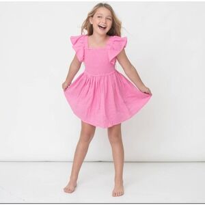 Shade Critters Pink Smocked Cotton Flutter Sleeve Dress – Girl's XL (14)‎